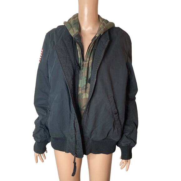 Denim & Supply Ralph Lauren Mens Large Black American Flag Camo Hoodie